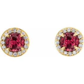 14K Yellow 4 mm Lab-Grown Ruby & 1/10 CTW Natural Diamond Earrings