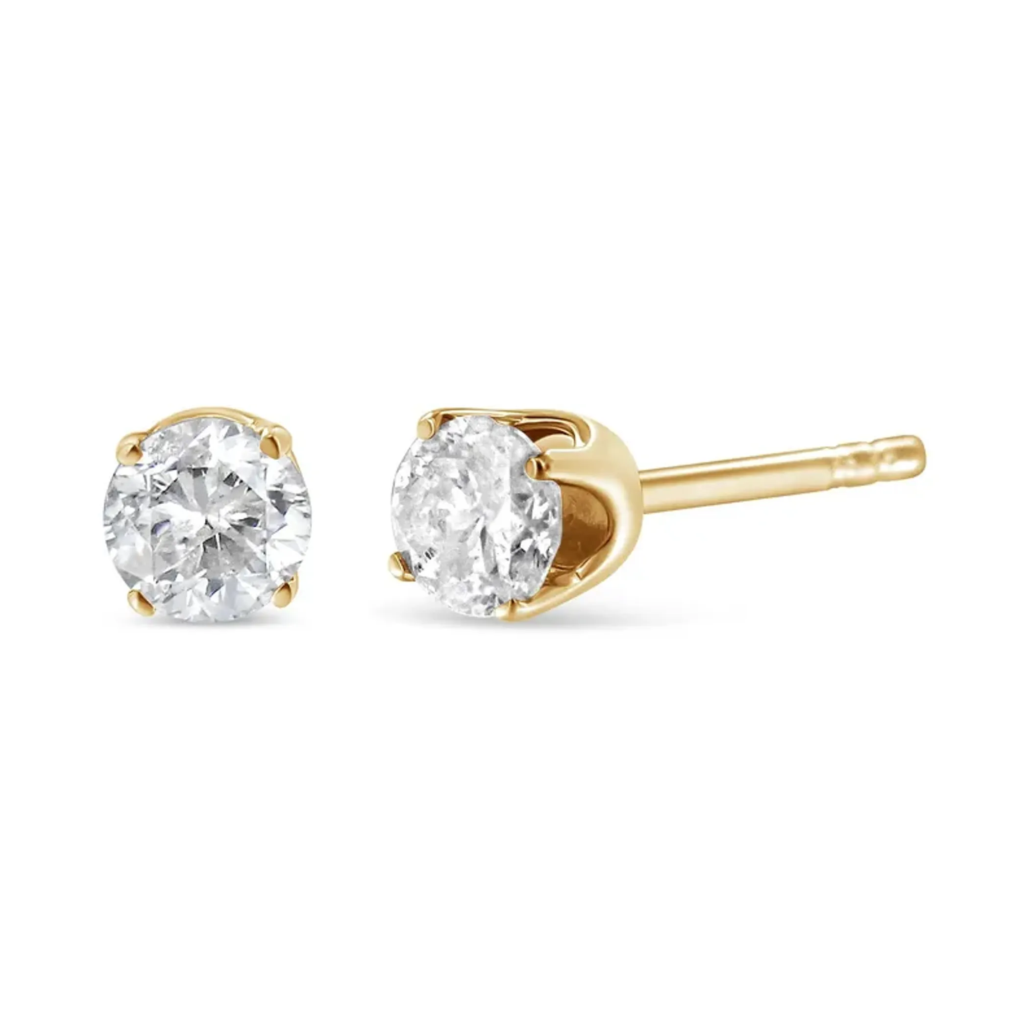 14K Yellow Gold 3/8 Cttw Round Brilliant-Cut Near Colorless Diamond Classic 4-Prong Stud Earrings (J-K Color, SI1-SI2 Clarity)