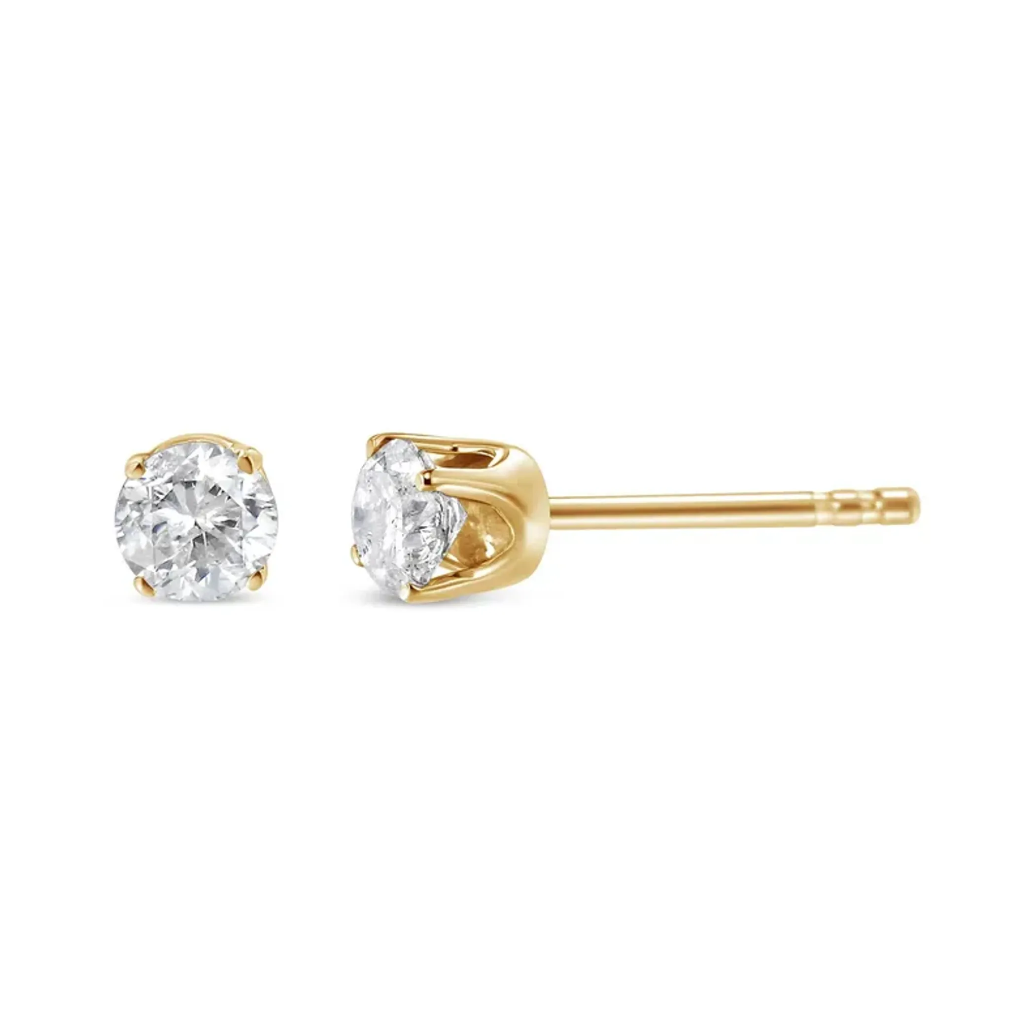 14K Yellow Gold 3/8 Cttw Round Brilliant-Cut Near Colorless Diamond Classic 4-Prong Stud Earrings (J-K Color, SI1-SI2 Clarity)