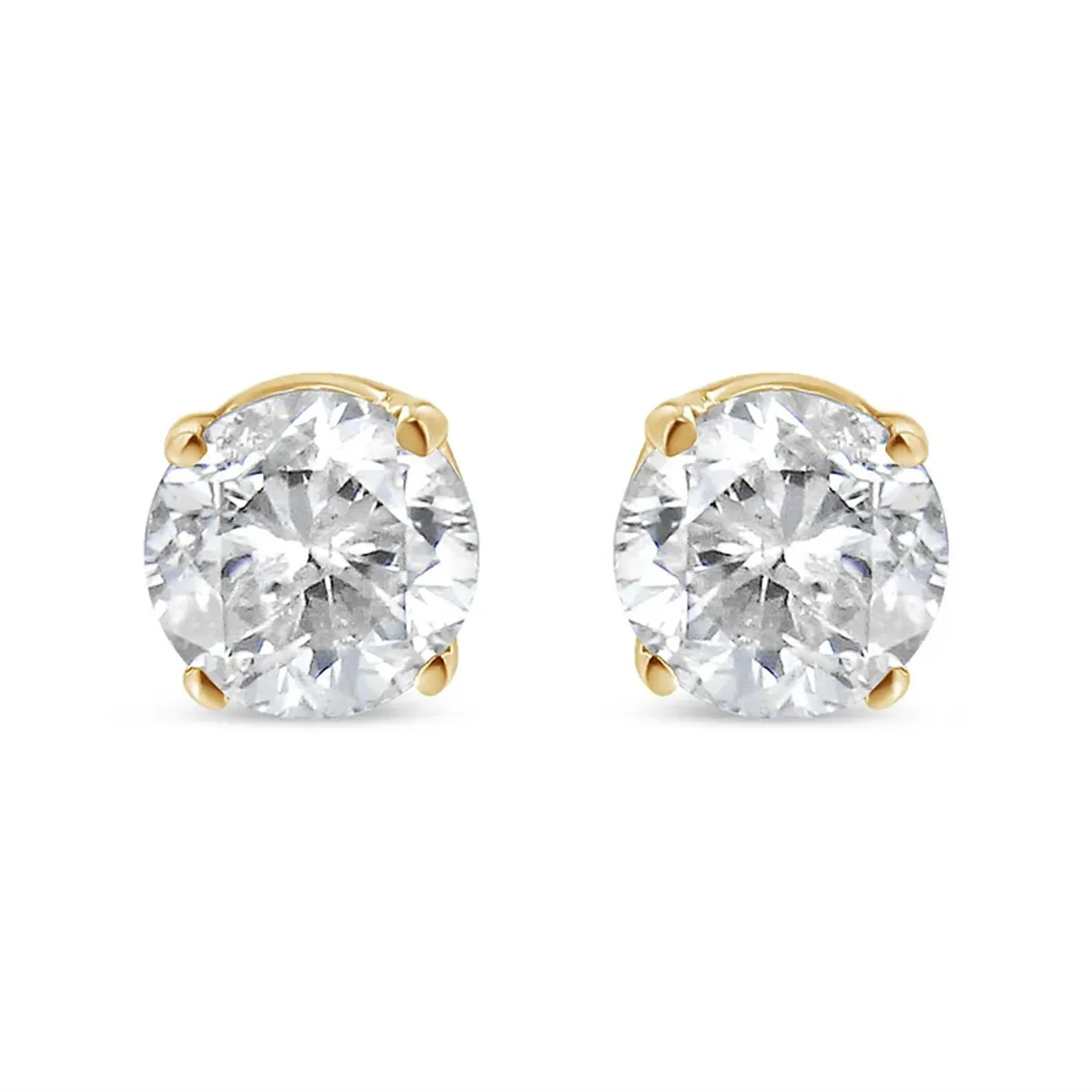 14K Yellow Gold 3/8 Cttw Round Brilliant-Cut Near Colorless Diamond Classic 4-Prong Stud Earrings (J-K Color, SI1-SI2 Clarity)