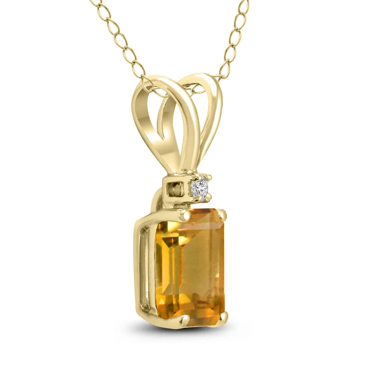 14K Yellow Gold 6X4Mm Emerald Shaped Citrine And Diamond Pendant