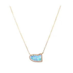 14K Yellow Gold Diamond   Opal Freeform Necklace