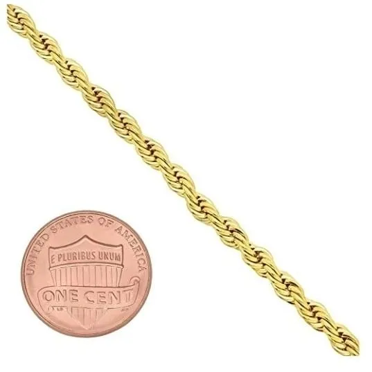 14k Yellow Gold Filled High Polish Finsh Round Rope Chain Anklet 10 inches   Jewelry Pouch for Women Teens