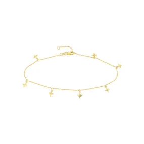 14K Yellow Gold Fluted Star Dangle Adjustable Anklet