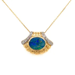 14K Yellow Gold Opal and Diamond Shell Pendant