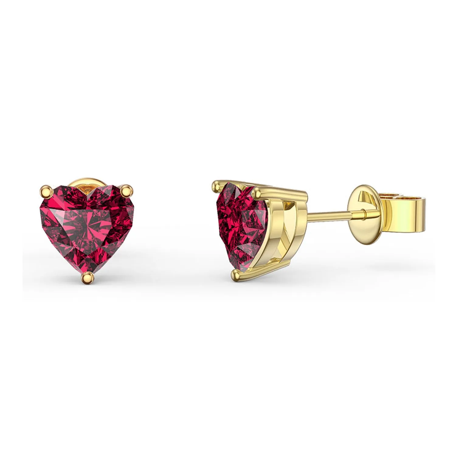 14k Yellow Gold Plated  2 Carat Heart Created Ruby Stud Earrings