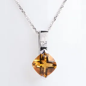 14kt White Gold and Citrine and Diamond Pendant