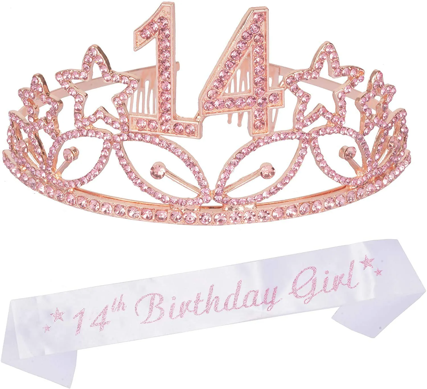 14th Birthday Gifts for Girl,14th Birthday Tiara and Sash,Happy 14th Birthday Party