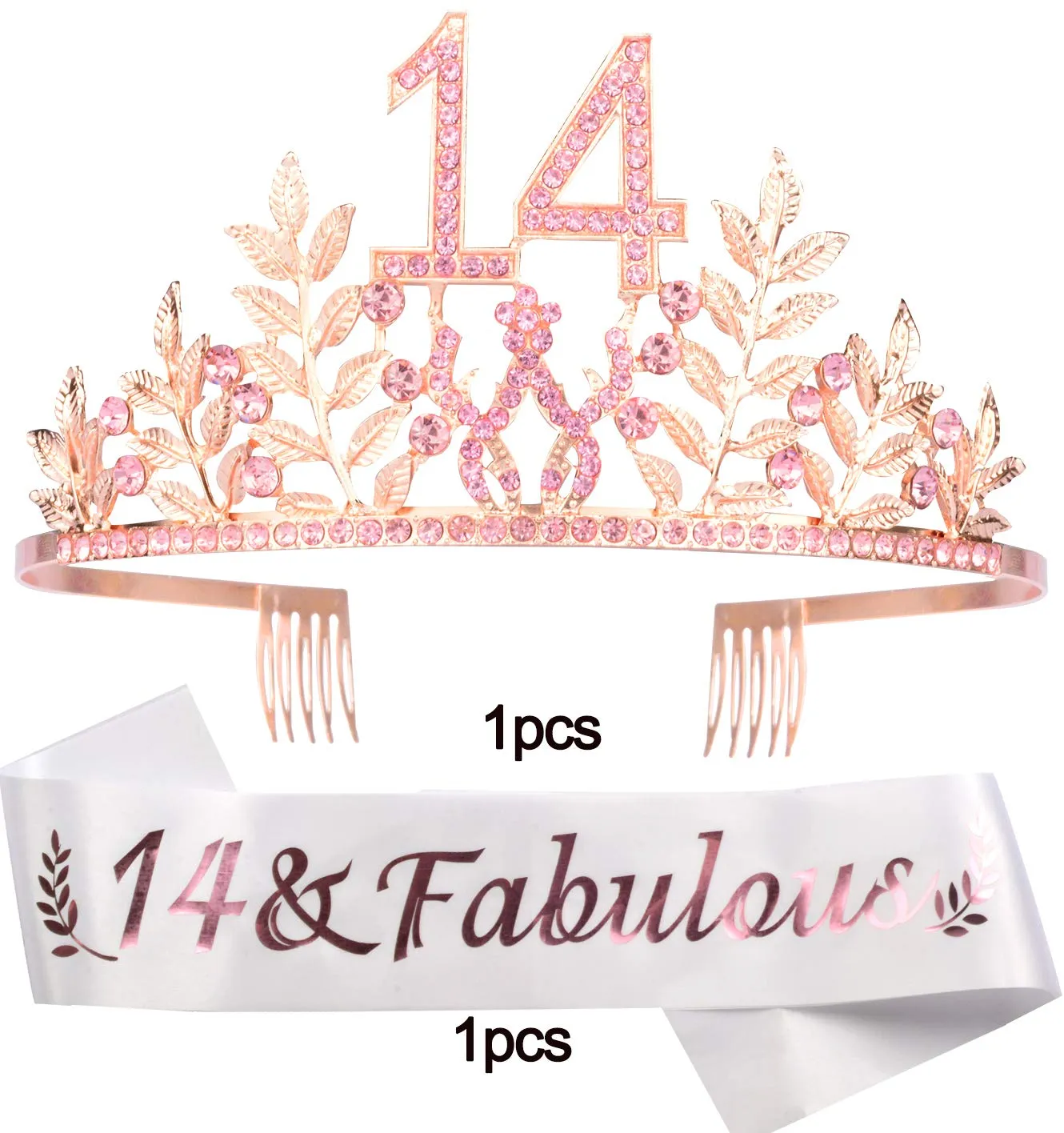 14th Birthday Gifts for Girls, 14th Birthday Tiara and Sash, 14 Fabulous Sash and Crystal