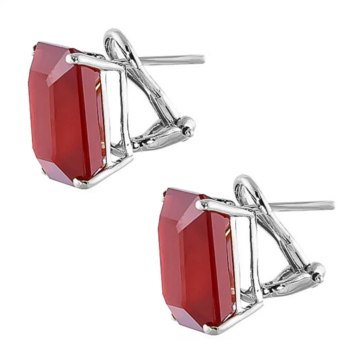 15 Carat 14K Solid White Gold French Clips Earrings Natural Rubies