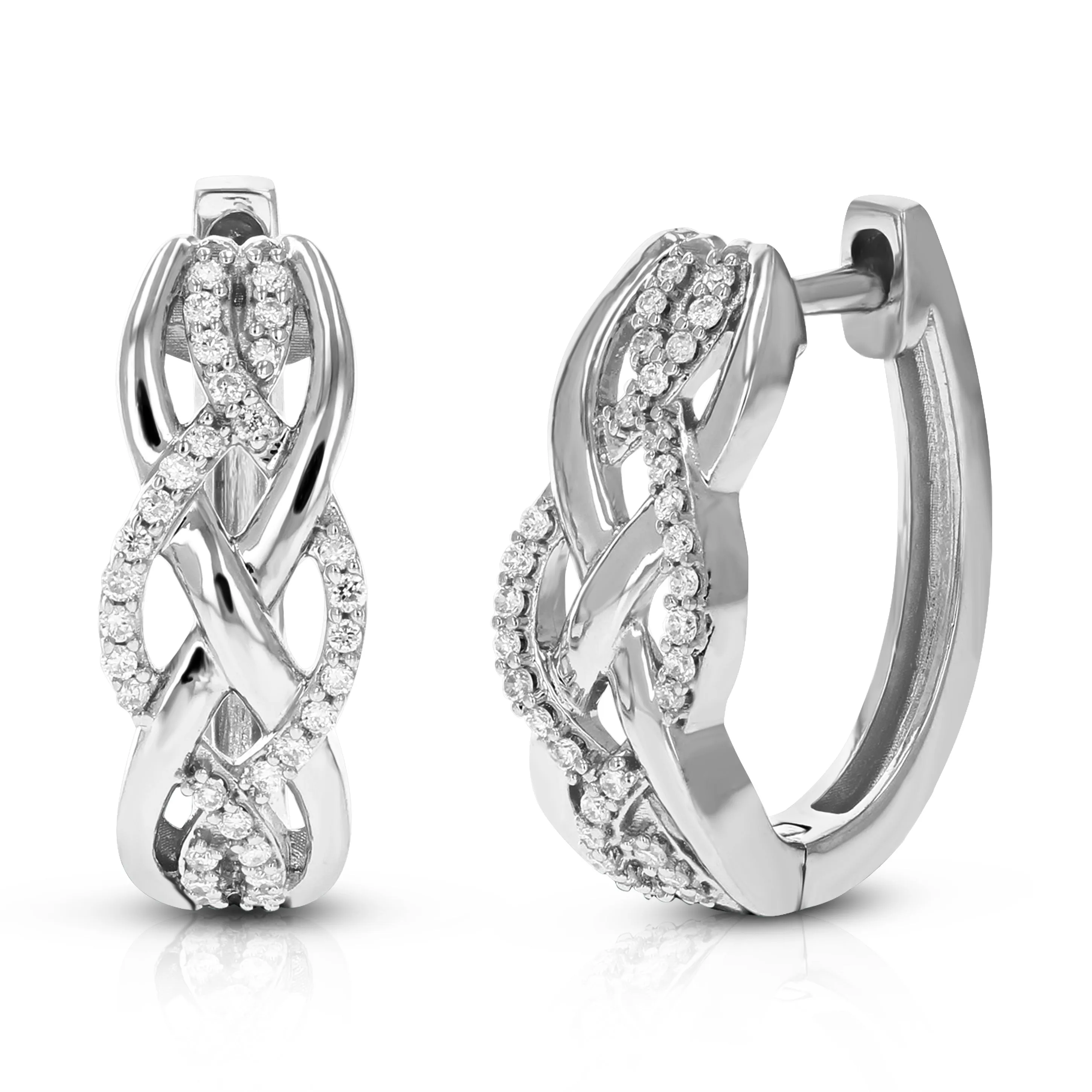 1/5 cttw 64 Stones Round Lab Grown Diamond Hoop Earrings .925 Sterling Silver Prong Set 2/3 Inch