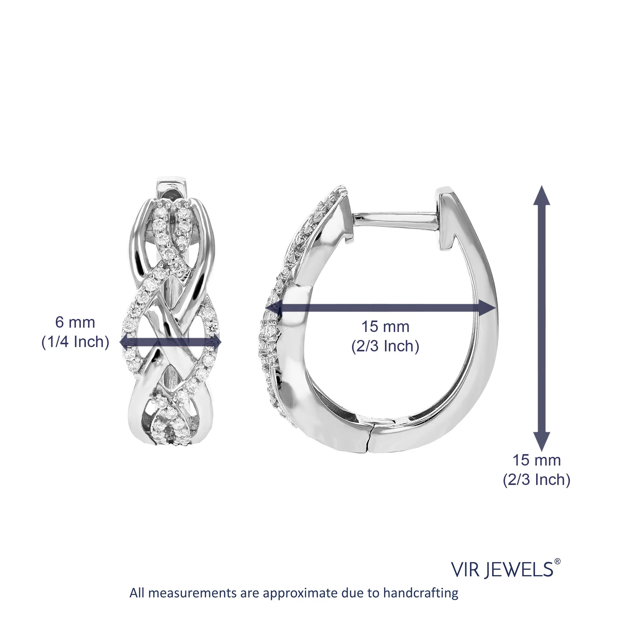 1/5 cttw 64 Stones Round Lab Grown Diamond Hoop Earrings .925 Sterling Silver Prong Set 2/3 Inch