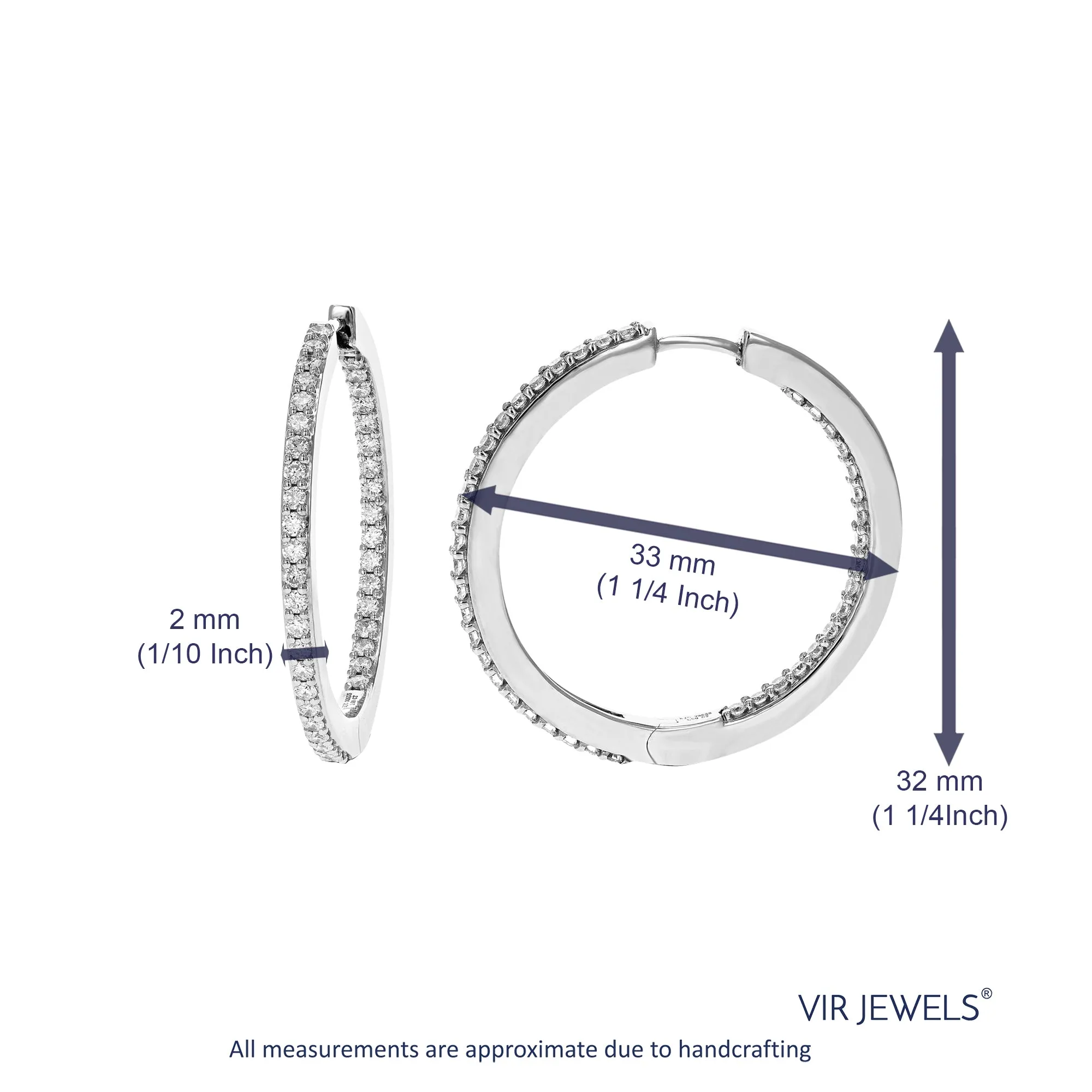 1.50 cttw 82 Stones SI2-I1 Clarity Round Lab Grown Diamond hoop earrings .925 Sterling Silver Prong Set