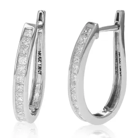 1.50 cttw Princess Cut Diamond Hoop Earrings 14K White Gold Channel Set 1 Inch