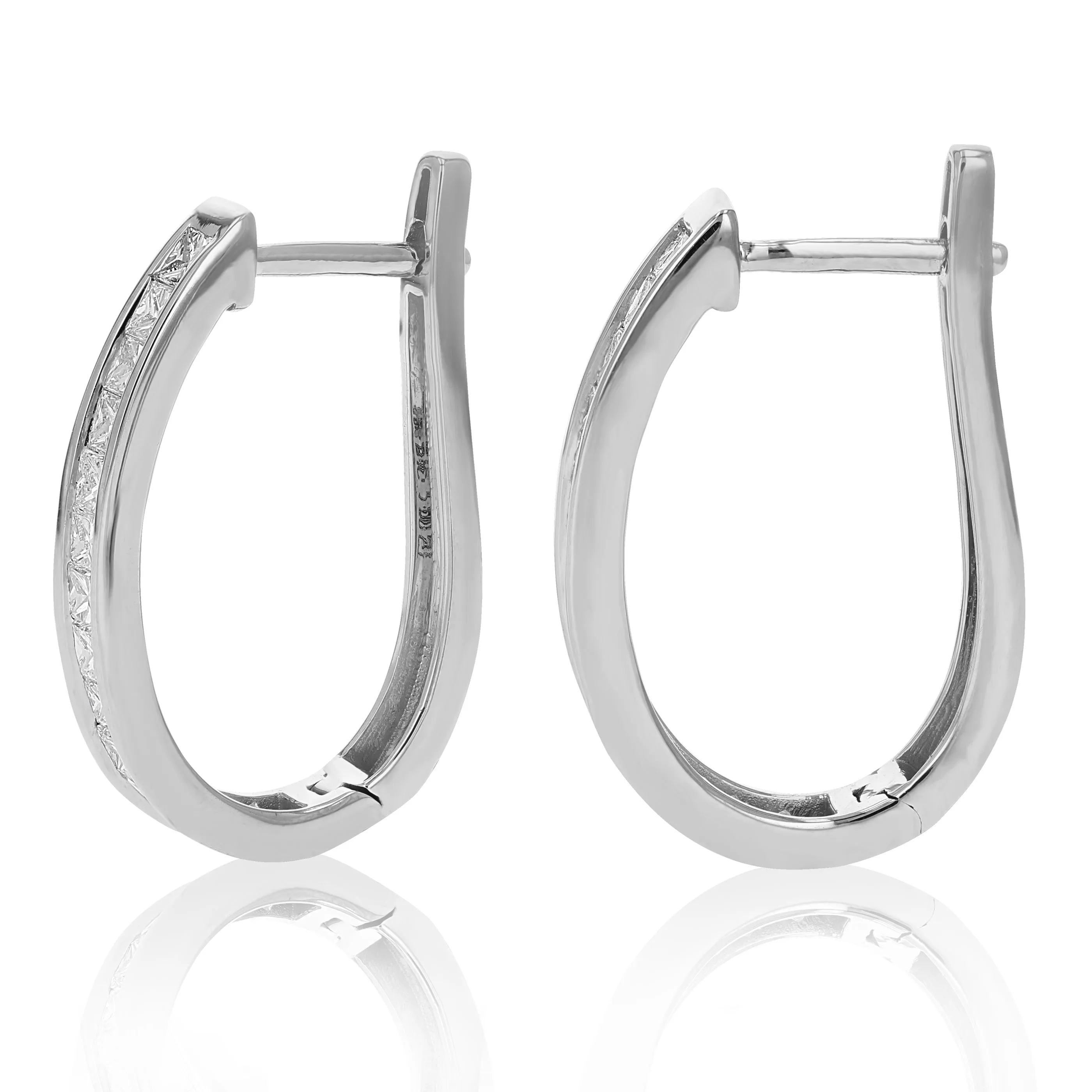 1.50 cttw Princess Cut Diamond Hoop Earrings 14K White Gold Channel Set 1 Inch