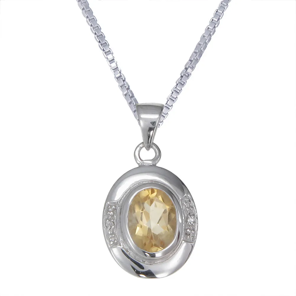 1.60 cttw Citrine & Diamond Pendant .925 Sterling Silver With 18 Inch Chain