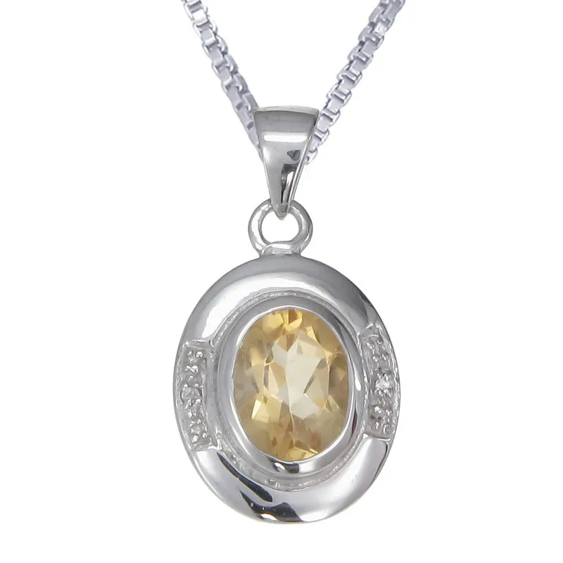 1.60 cttw Citrine & Diamond Pendant .925 Sterling Silver With 18 Inch Chain