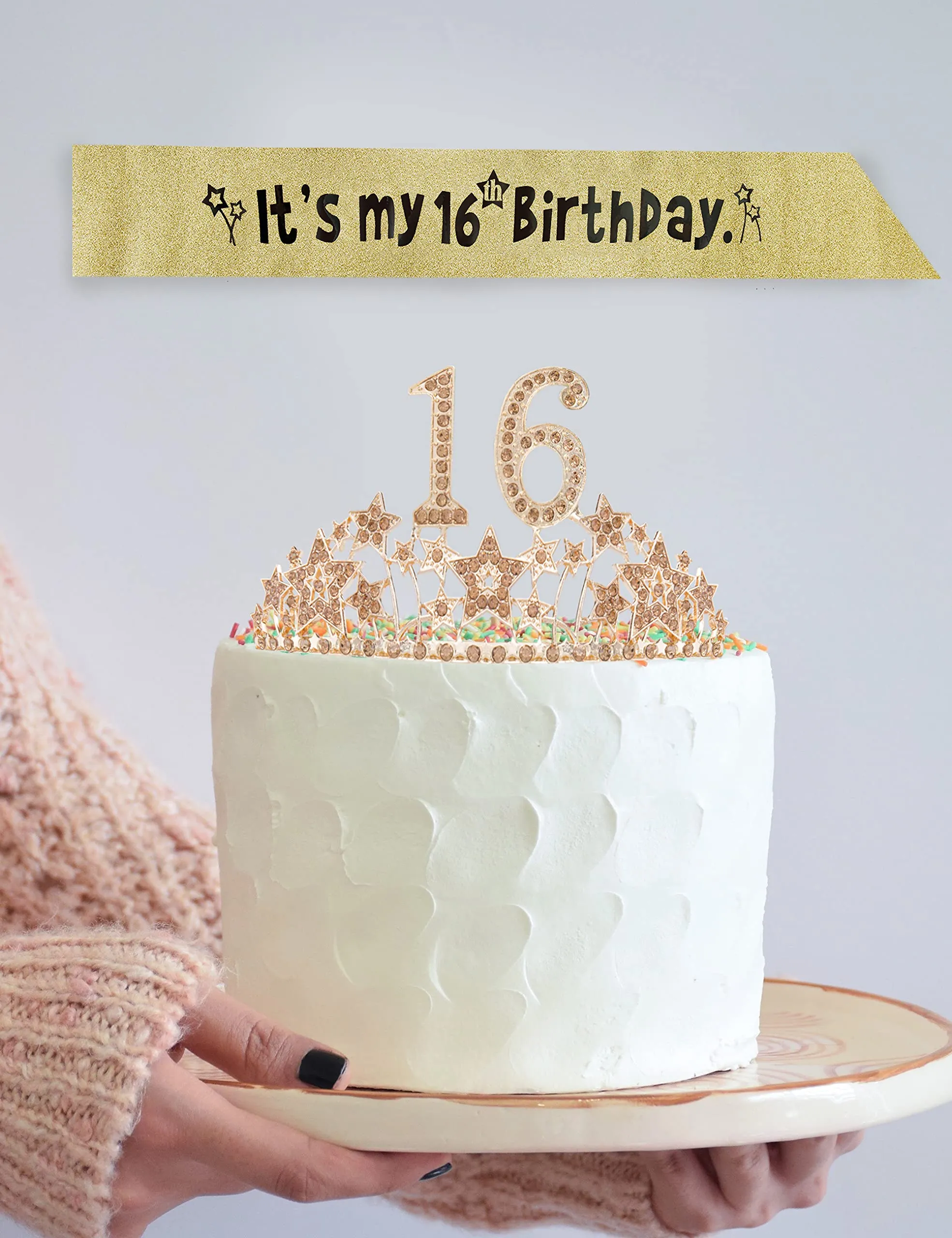 16th Birthday, 16th Birthday Gifts for Girls, 16th Birthday Tiara and Sash Gold, 16th