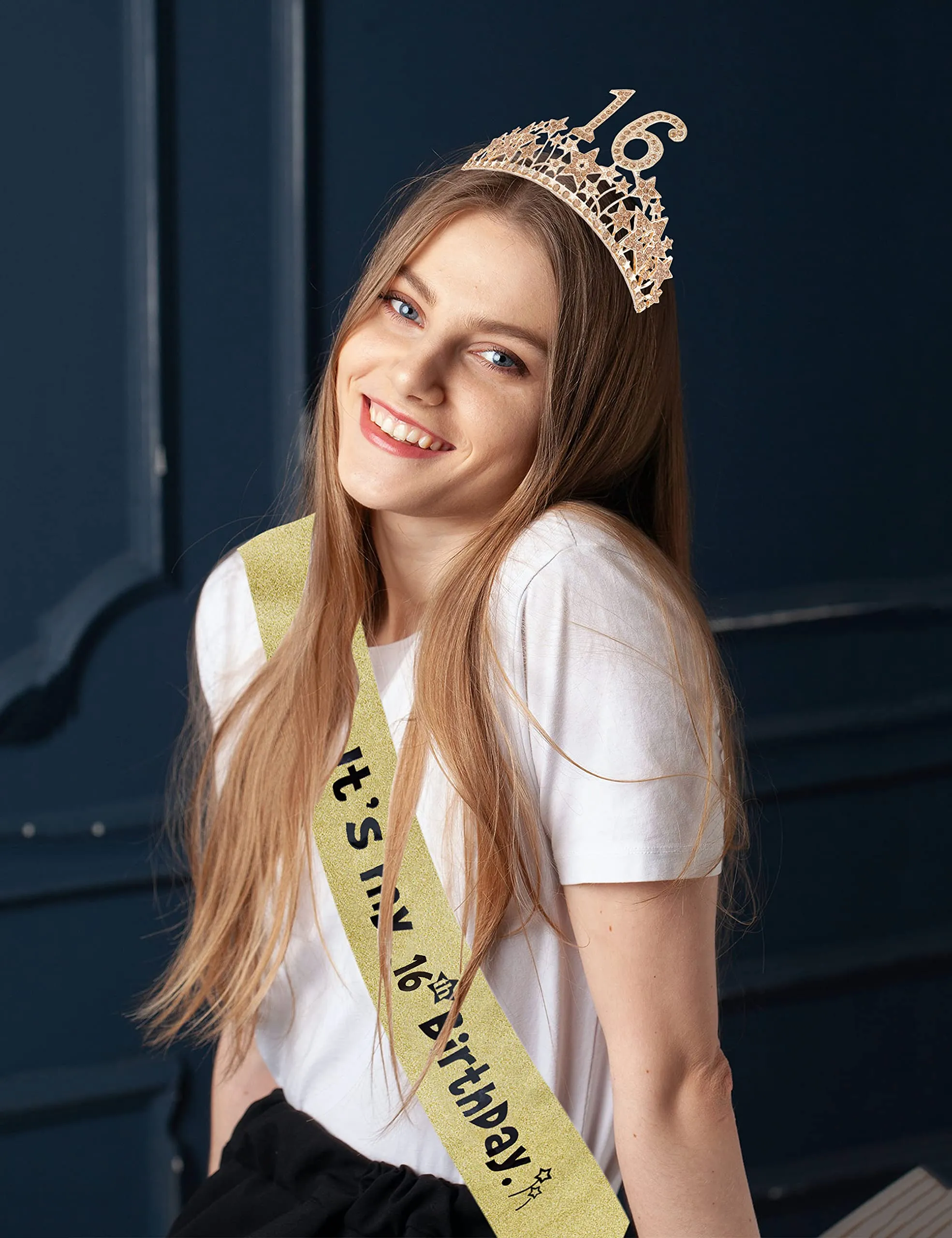 16th Birthday, 16th Birthday Gifts for Girls, 16th Birthday Tiara and Sash Gold, 16th