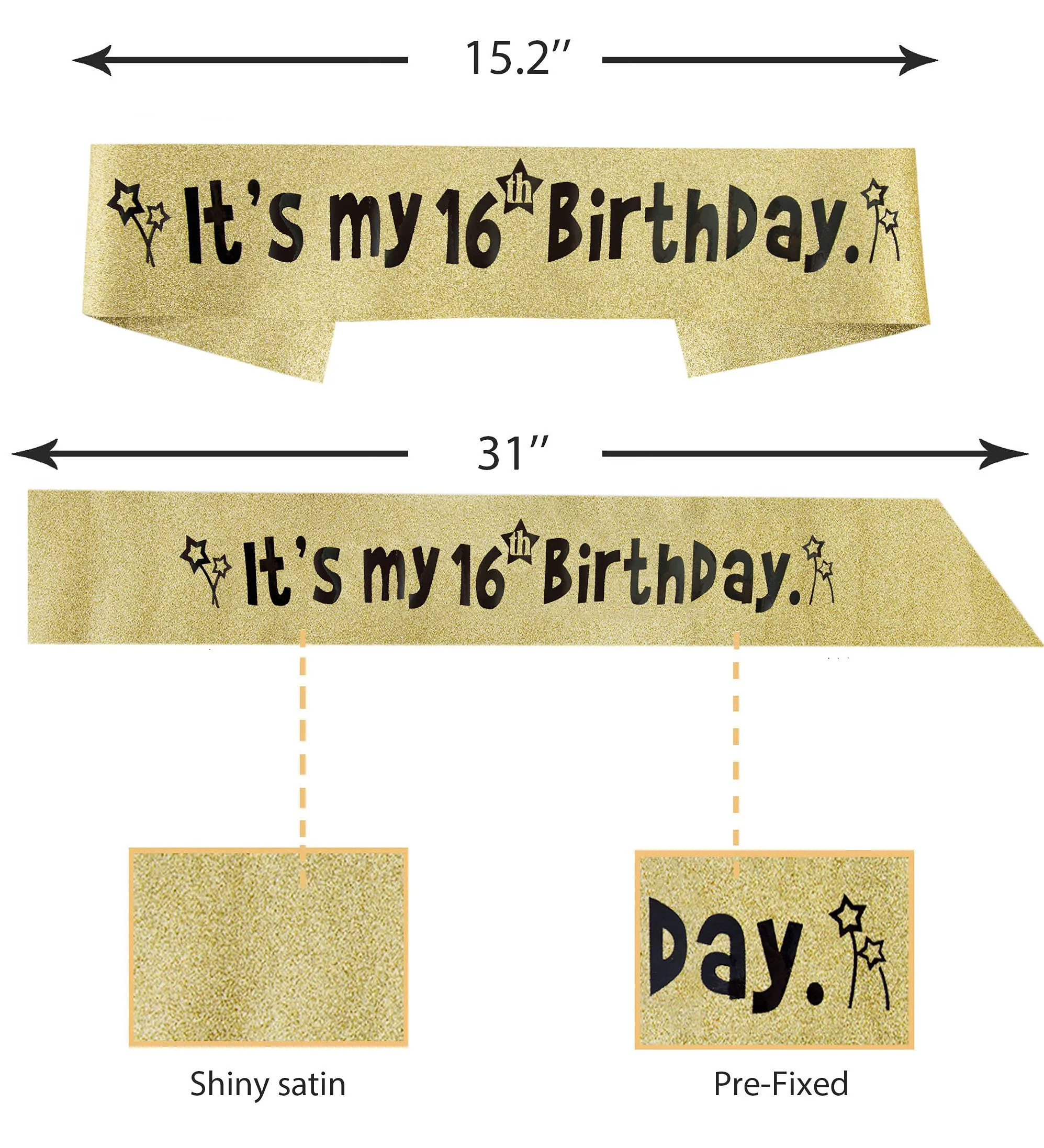 16th Birthday, 16th Birthday Gifts for Girls, 16th Birthday Tiara and Sash Gold, 16th