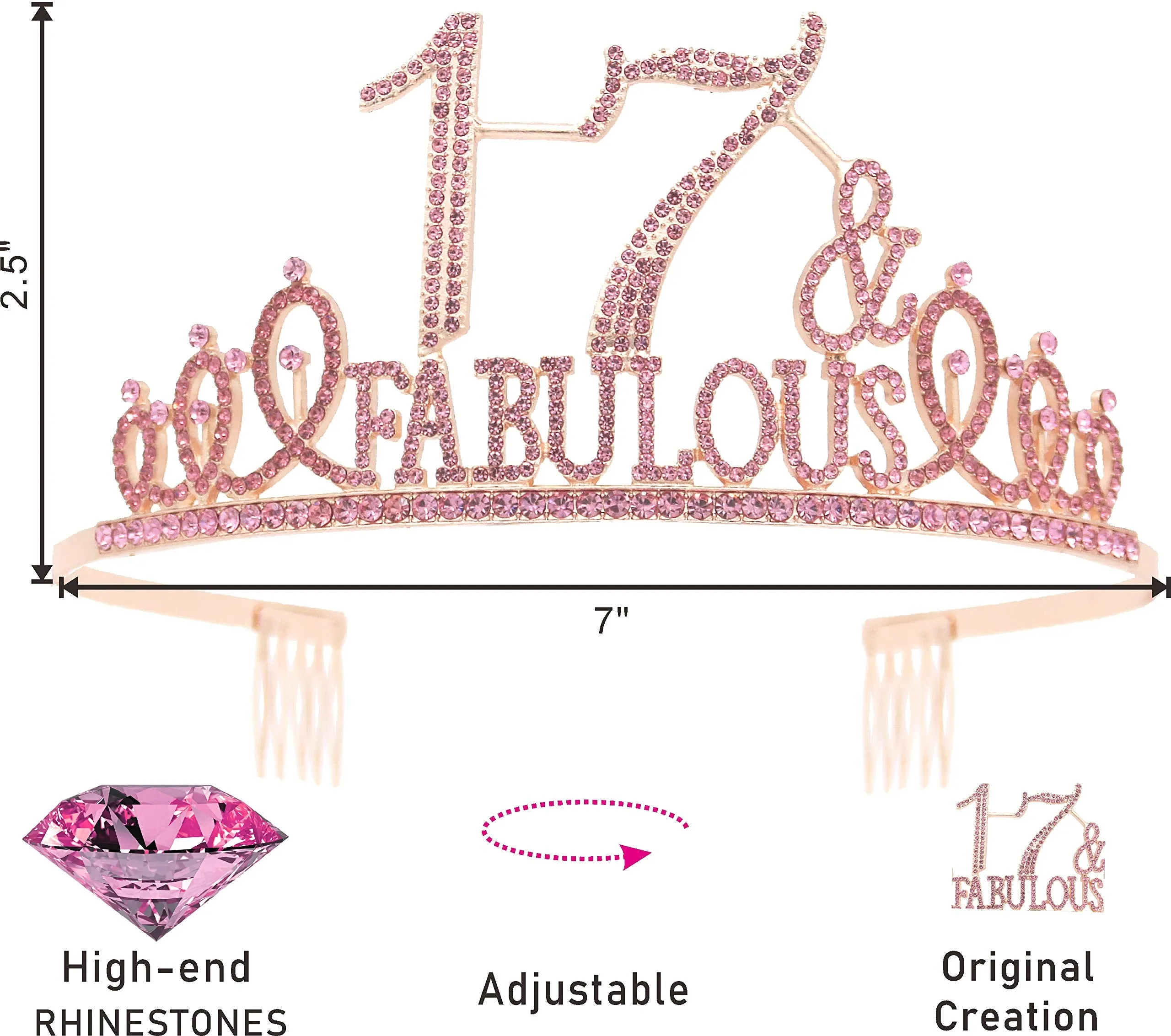 17th Birthday Gifts for Girl,17th Birthday Tiara and Sash Pink,17th Birthday Decorations