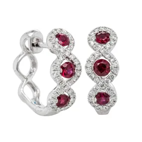 18ct White Gold Ruby & Diamond Hoop Earrings