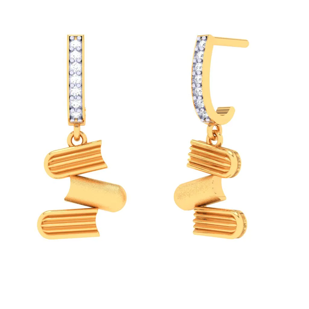 18k Diamond & Gold Drop Earrings With Three Books From Diamond Collection