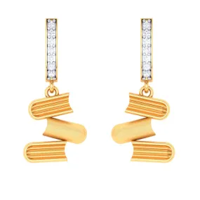 18k Diamond & Gold Drop Earrings With Three Books From Diamond Collection