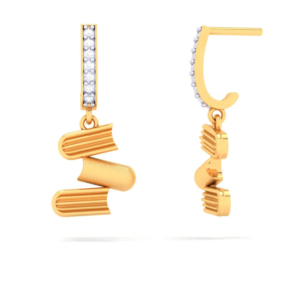 18k Diamond & Gold Drop Earrings With Three Books From Diamond Collection