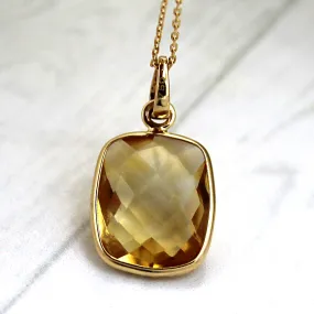 18k Solid Yellow Gold Citrine Necklace Pendant