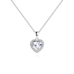 18K White Gold Plated Crystal Heart Necklace