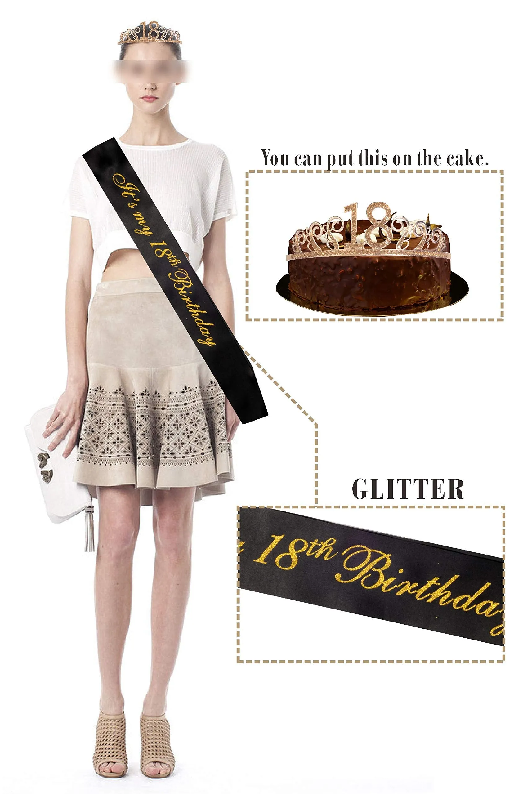 18th Birthday Gifts for Girl, 18th Birthday Tiara and Sash Gold, HAPPY 18th Birthday Party