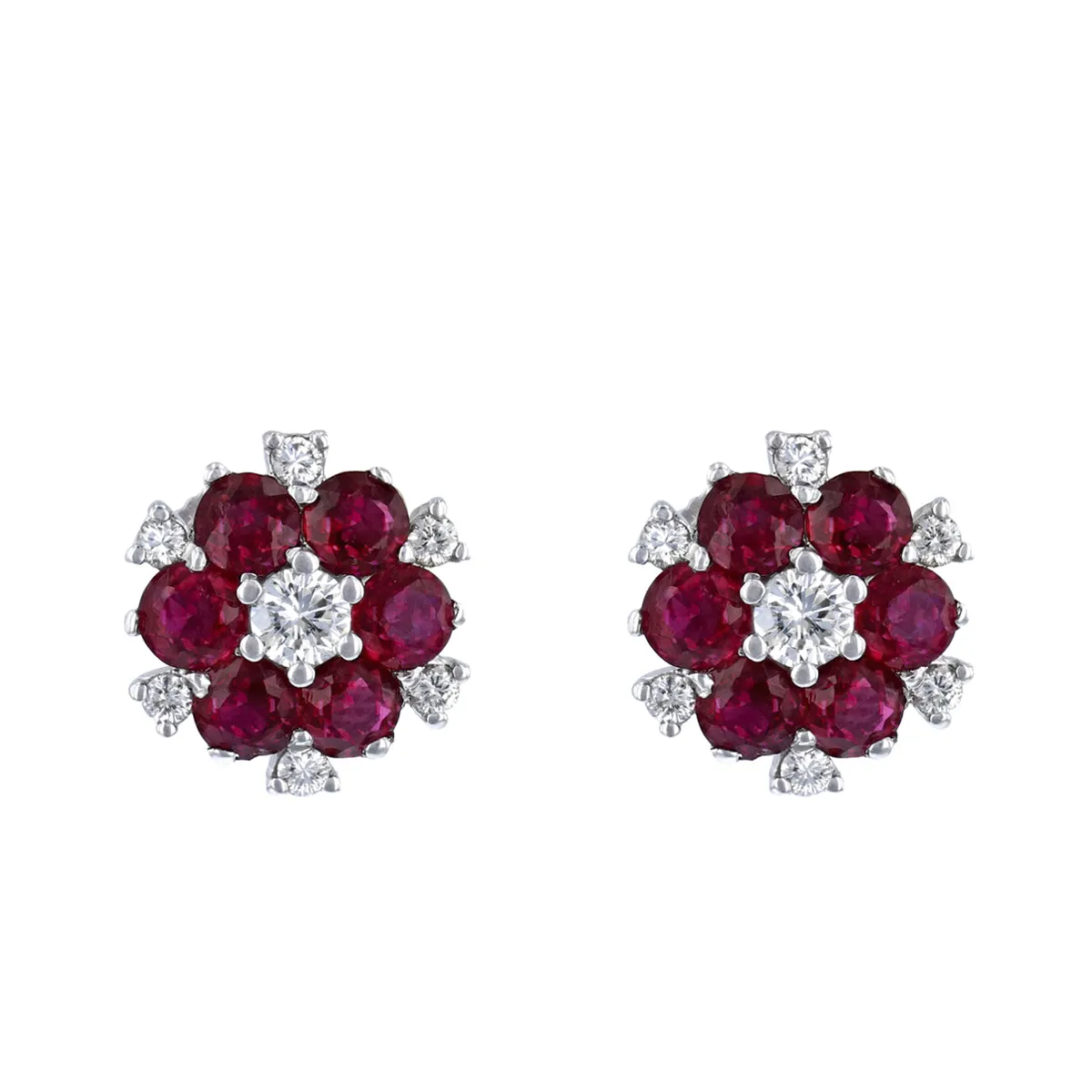 1.92ct Ruby and Diamond Floral Earrings | Pre-Loved | 18k White Gold