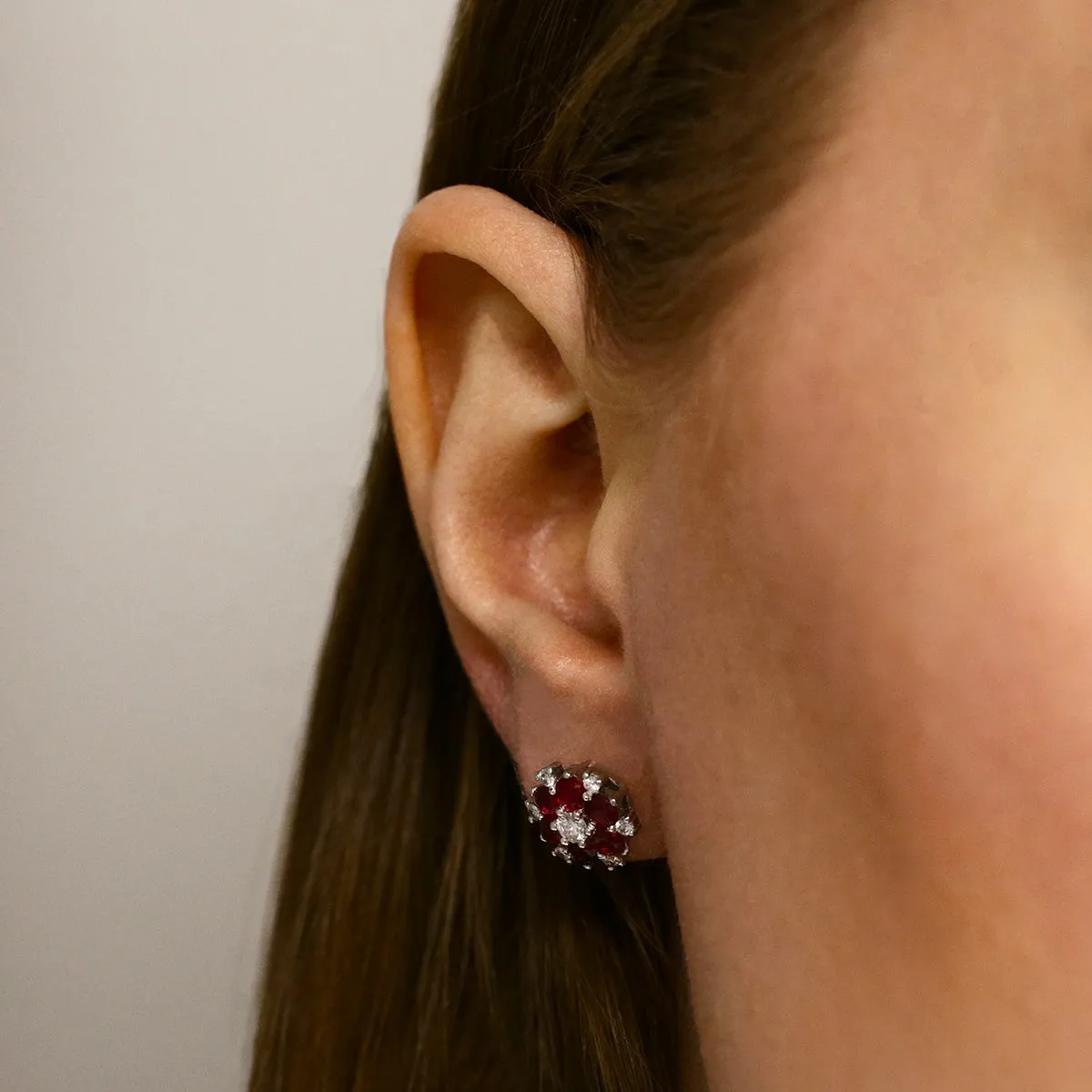 1.92ct Ruby and Diamond Floral Earrings | Pre-Loved | 18k White Gold