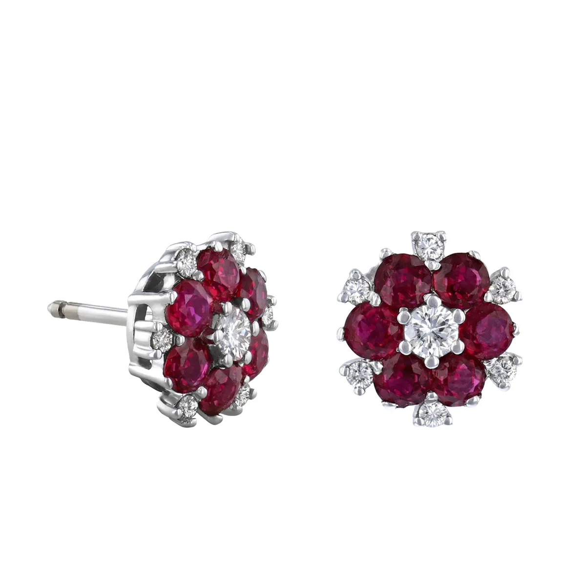 1.92ct Ruby and Diamond Floral Earrings | Pre-Loved | 18k White Gold