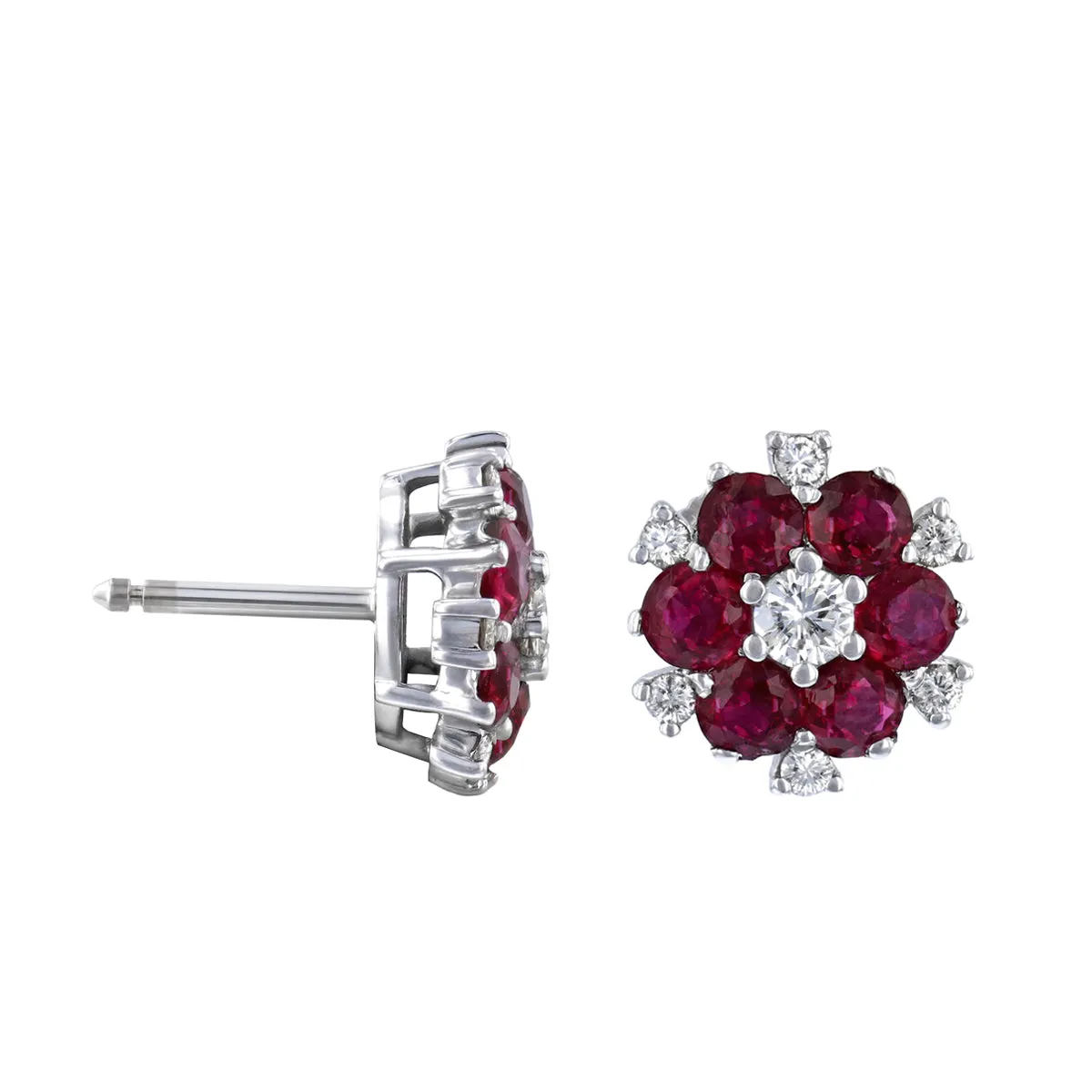 1.92ct Ruby and Diamond Floral Earrings | Pre-Loved | 18k White Gold