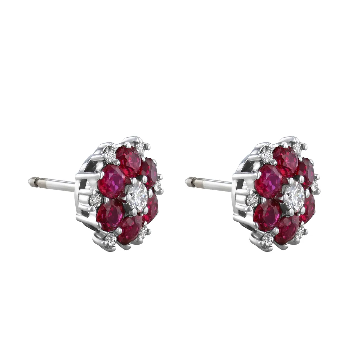 1.92ct Ruby and Diamond Floral Earrings | Pre-Loved | 18k White Gold