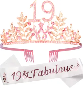 19th Birthday Gifts for Girls, 19th Birthday Tiara and Sash, 19 Fabulous Sash and Crystal