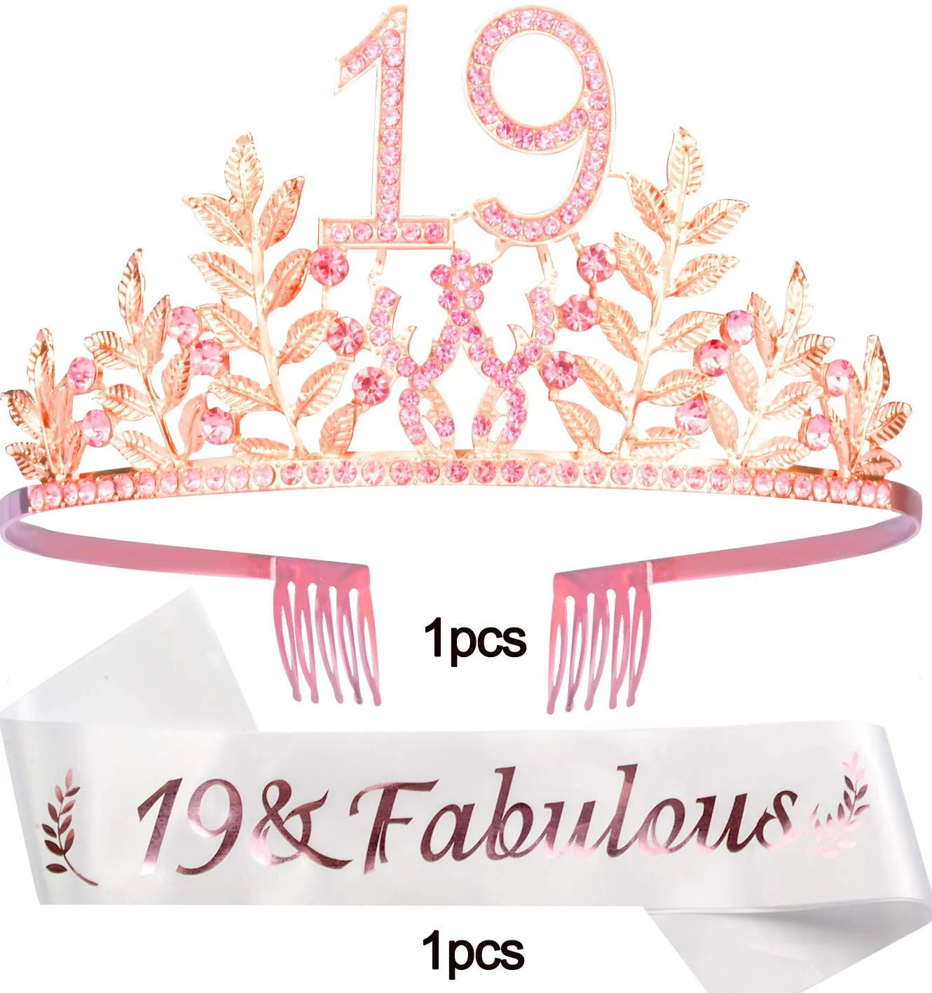 19th Birthday Gifts for Girls, 19th Birthday Tiara and Sash, 19 Fabulous Sash and Crystal