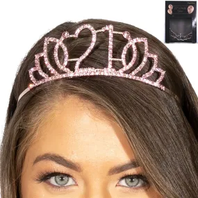 21st Birthday Metal Tiara with Diamante - Rose Gold