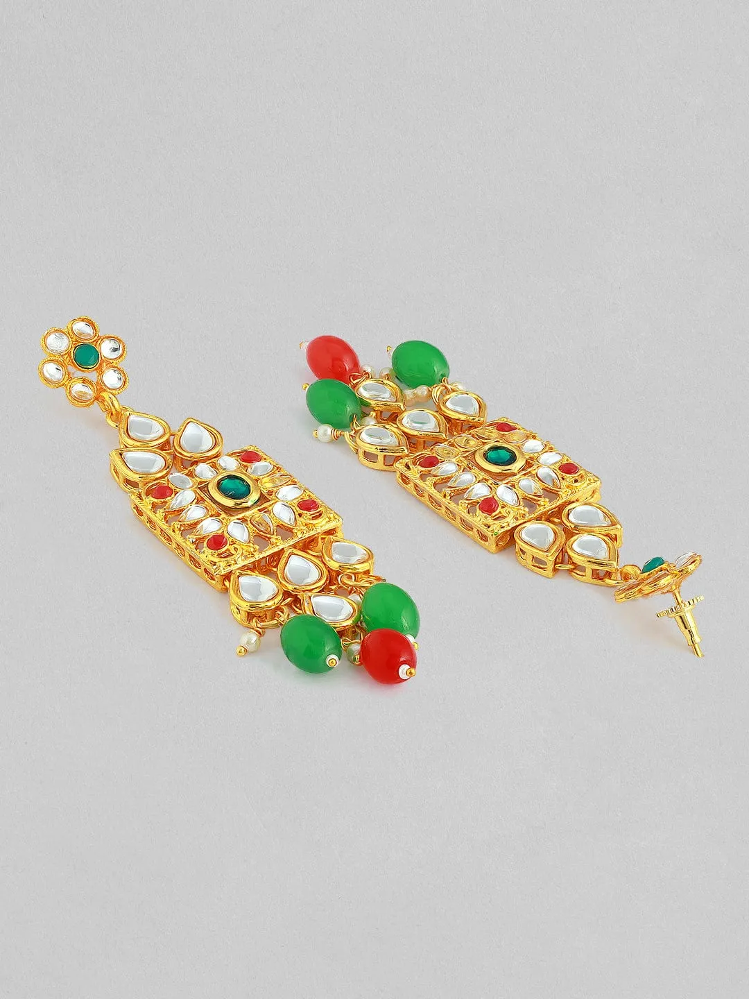 22K Gold-Plated Multicolor Kundan Choker Set with Red, Green, and White Beads