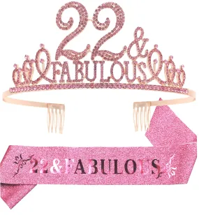 22nd Birthday Gifts for Women, 22nd Birthday Crown and Sash for Women, 22nd Birthday