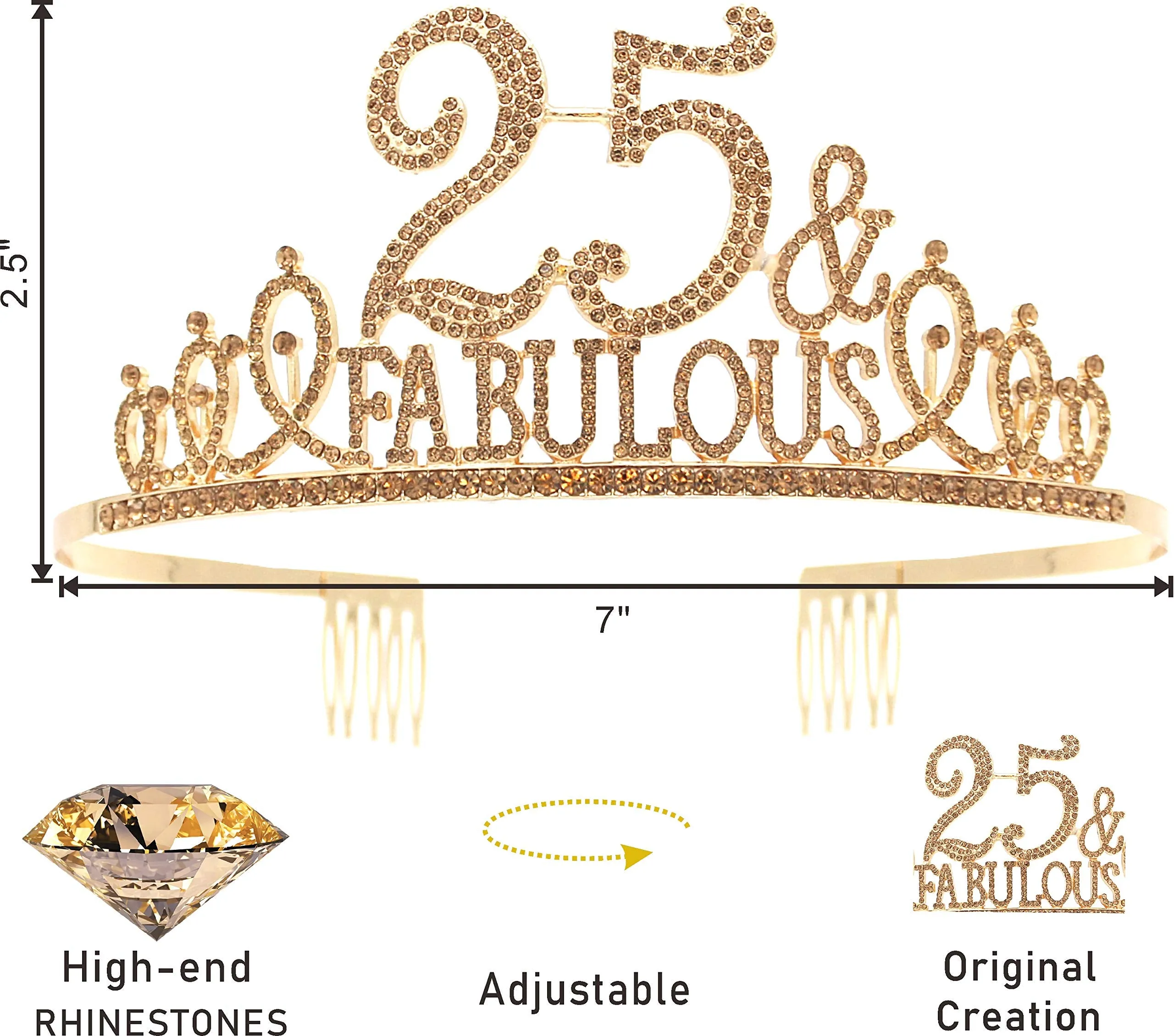 25th Birthday Gifts for Women,25th Birthday Tiara and Sash Golden,25th Birthday