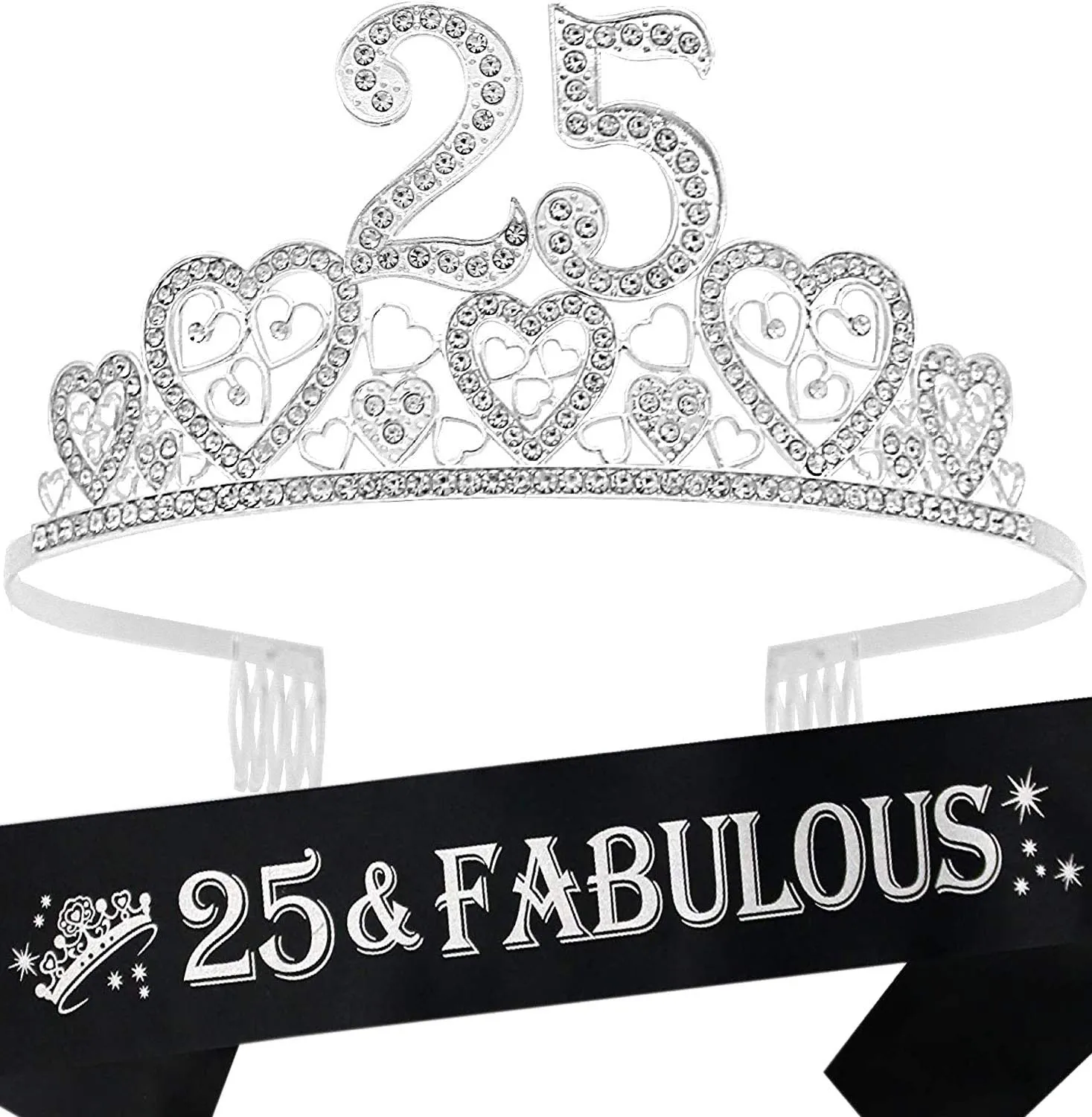 25th Birthday Gifts for Womens, 25th Birthday Tiara and Sash, 25th Birthday Decorations