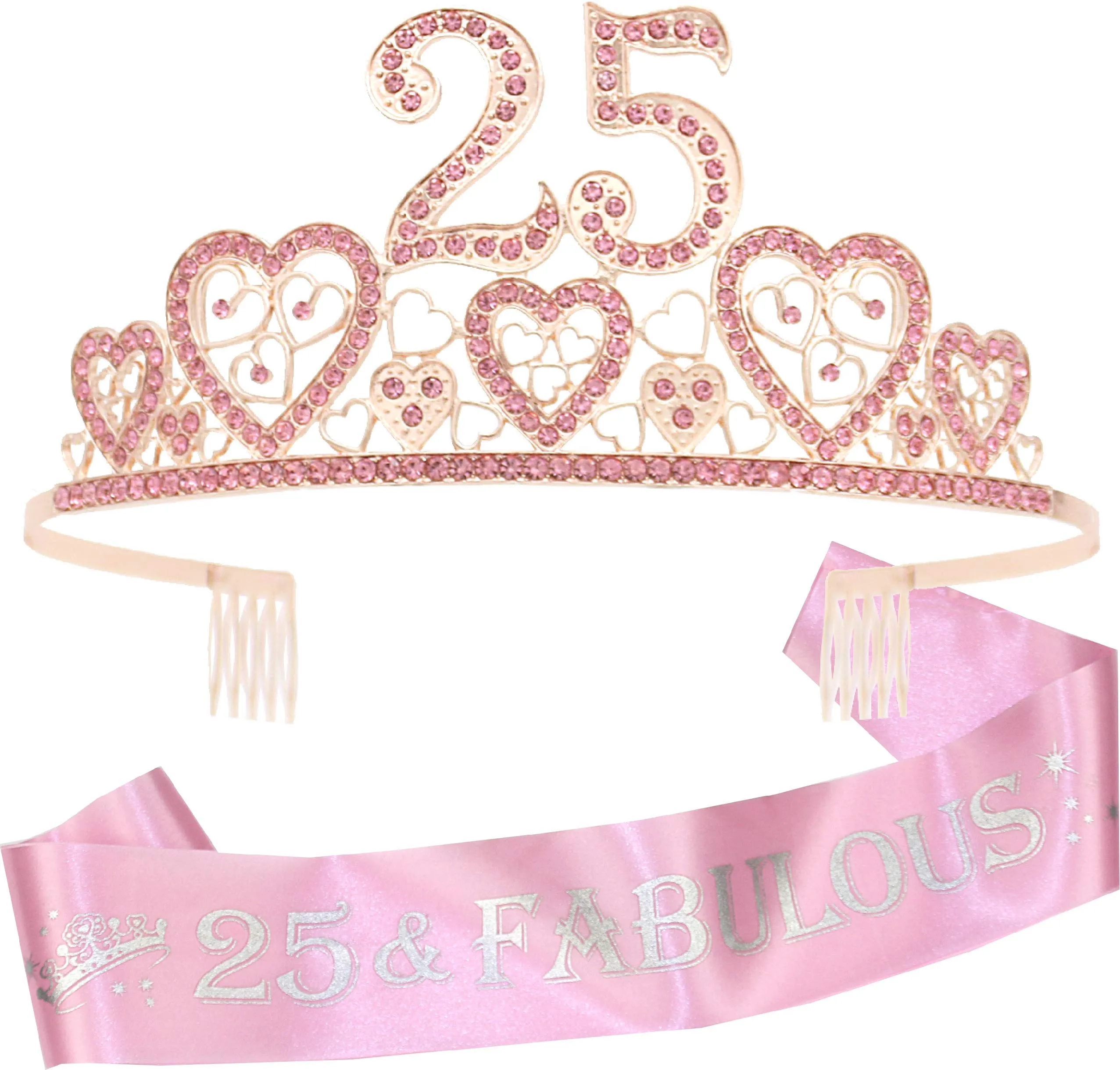 25th Birthday Gifts for Womens, 25th Birthday Tiara and Sash, 25th Birthday Decorations