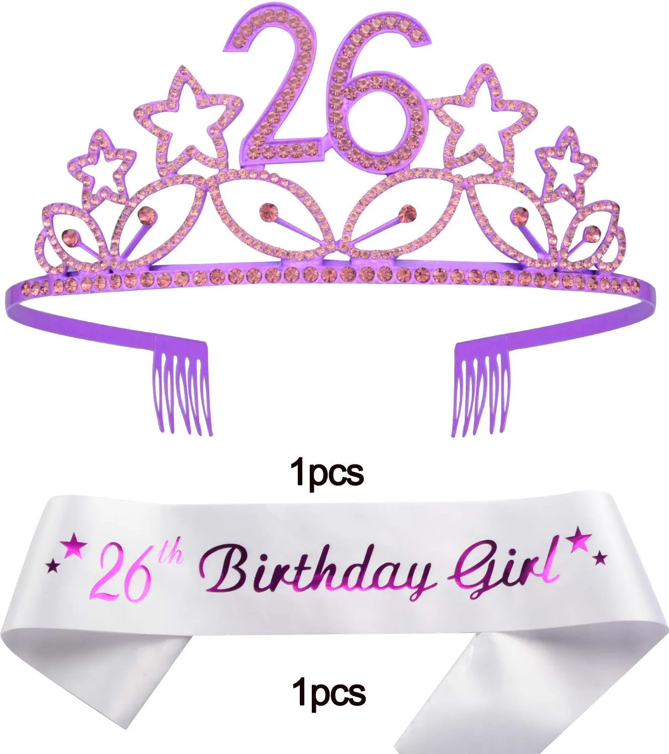 26th Birthday Gifts for Women, 26th Birthday Tiara and Sash, Happy 26th Birthday Party