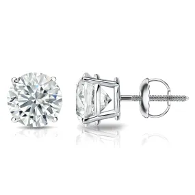 3 Carat Round 14K White Gold 4 Prong Basket Set Diamond Solitaire Stud Earrings