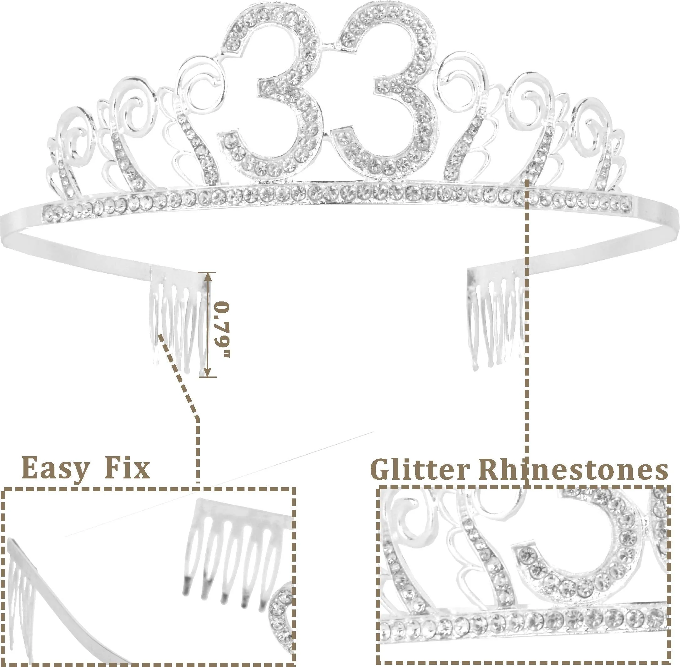 33rd Birthday Gifts for Women, 33rd Birthday Tiara and Sash, HAPPY 33rd Birthday Party