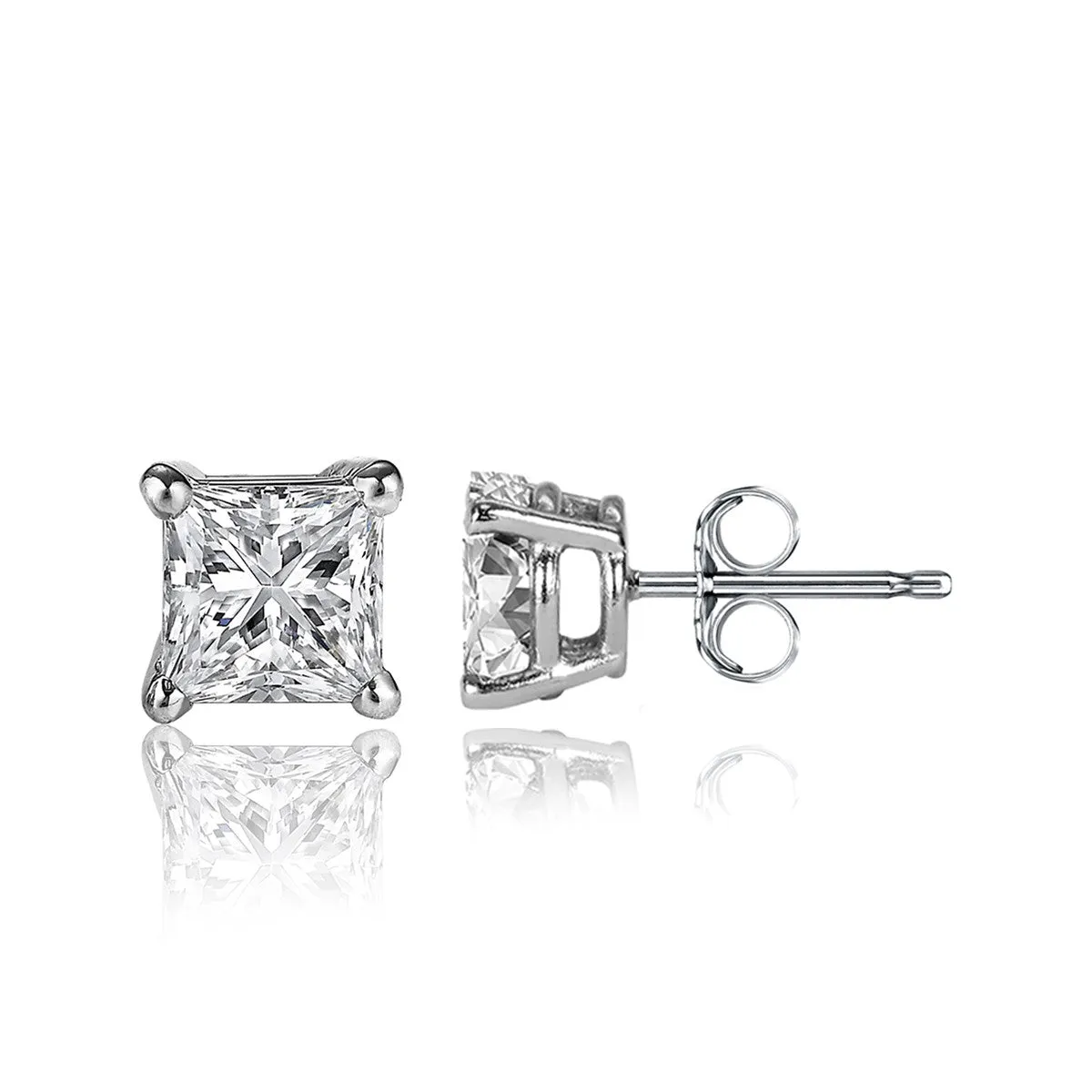 3/4 Carat Princess Cut 14K White Gold 4 Prong Basket Set Diamond Solitaire Stud Earrings (Classic Quality)