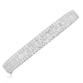 3.97ct tw Baguette and Round Diamond White Gold Bangle Bracelet